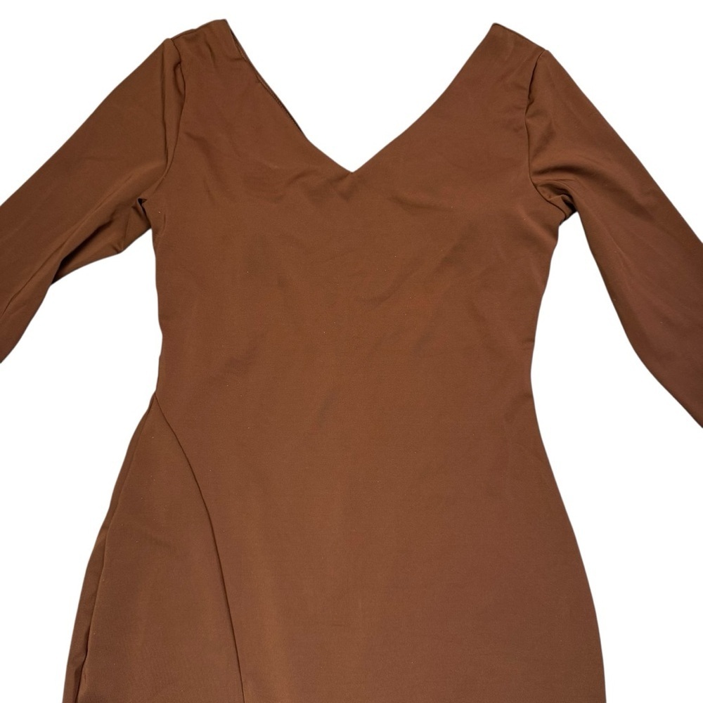 NWT New Popilush Shapewear Long Sleeve V-Neck Low Back Maxi Brown Dress Size M - Picture 6 of 11